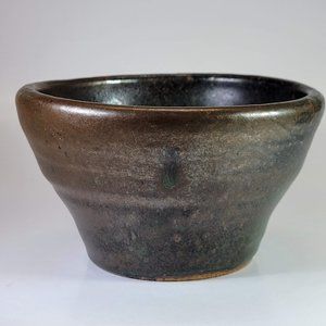 Handmade Pottery Bowl Brown with Green Accent Stoneware